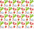 Set summer print pattern bicycle strawberry flat design summertime flat design flamingo colorful print tulips food pink pool tropi