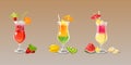 Set of summer refreshing fruit cocktails in vector