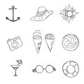 Set, summer, rest, icons, combination, Traveling, tourism