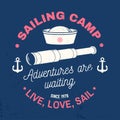 Set of summer sailing camp badge. Vector. Concept for shirt, print or tee. Vintage typography design with black sea