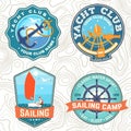 Set of summer sailing camp patches. Vector. Concept for shirt, stamp or tee. Vintage typography design with sea anchors