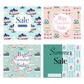 Set of 4 summer sale banners with colorful cakes. Vector elements. Creative template Royalty Free Stock Photo