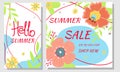 Set summer sale banners. Summer flowers and abstract shape. Design for social network, advertising