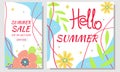 Set summer sale banners. Summer flowers and abstract shape. Design for social network, advertising