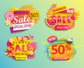 Set of summer sale and discounts stickers. Royalty Free Stock Photo