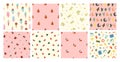 Set of summer seamless patterns with ice creams, floral, flowers, watermelon, cactuses Royalty Free Stock Photo