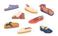 Set Of Summer Shoes Sandals, Slip-ons, Loafers. Comfortable Footwear Of Various Styles, Made From Lightweight Materials