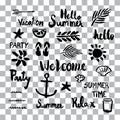 Set of summer sign and symbol brush stroke vector stains Royalty Free Stock Photo