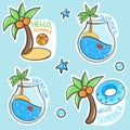 Set of summer stickers. Icons and lettering for tropical vacation Royalty Free Stock Photo