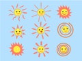 Set of Summer Sun Face with Happy Smile Royalty Free Stock Photo