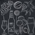 Set of summer symbols, clams, shells, cocktail, fruits, beer, i Royalty Free Stock Photo