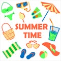 set of summer things for beach colorful