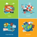 Set of summer and travel flat design banner template