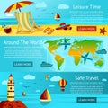 Set of summer travel and leisure banners. Vector