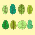 Set of summer trees abstract linear icons. Hand-drawn forest trees. Royalty Free Stock Photo