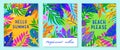 Set Of Summer Vector Illustrations With Tropical Leaves,flowers And Elements
