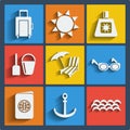 Set of 9 summer web and mobile icons. Vector. Royalty Free Stock Photo