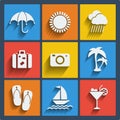 Set of 9 summer web and mobile icons. Vector. Royalty Free Stock Photo