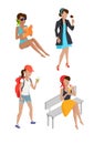 Set Summer Womens Characters Vector Illustration