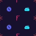 Set Sun and cloud, Compass, Fahrenheit and Snowflake on seamless pattern. Vector Royalty Free Stock Photo