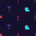 Set Sun and cloud weather, Garden rake, Honey dipper stick and Kite on seamless pattern. Vector Royalty Free Stock Photo