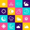 Set Sun and cloud weather, Sunset, Moon stars, Cloud, Eclipse of sun, and with moon icon. Vector Royalty Free Stock Photo