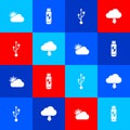 Set Sun and cloud weather, USB flash drive shield, and Cloud download icon. Vector Royalty Free Stock Photo