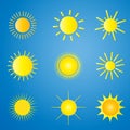 Set of sun icons different shapes modern design clip art Royalty Free Stock Photo