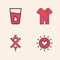 Set Sun, Glass with water, Sport track suit and No doping syringe icon. Vector