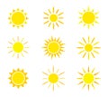 Set of sun icon on white background. Vector suns in flat style