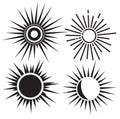 Set of sun icons. Big black sun icons set isolated on white background. Sun icon on white background for graphic and web Royalty Free Stock Photo