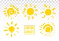 Set of sun icons. Hand drawn brushstroke design elements. Vector illustration Royalty Free Stock Photo