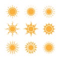 Set of sun icons logo vector in various design. Sun icon silhouette on white isolated background