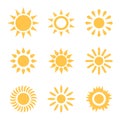 Set sun icons sign, solar isolated icon