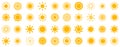 Set sun icons sign, solar isolated icon, sunshine, sunset collection, summer sign, sunlight set