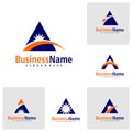 Set of Sun with Letter A logo design vector. Creative Initial A logo concepts template Royalty Free Stock Photo