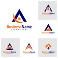 Set of Sun with Letter A logo design vector. Creative Initial A logo concepts template Royalty Free Stock Photo