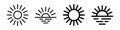 Set of sun line icons. Sunset or sunrise icons. Vector isolated on background.