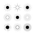 Set of sun linear drawing design bohemian style. Royalty Free Stock Photo