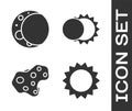 Set Sun, Moon, Asteroid and Eclipse of the sun icon. Vector Royalty Free Stock Photo