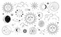Set of sun, moon, stars, clouds, constellations and esoteric symbols. Alchemy mystical magic elements for prints Royalty Free Stock Photo