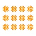 Set of Sun protection factor icon, uv radiation block symbol, sun protect skin vector illustration