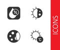 Set Sun, Water drop percentage, Moon phases and Day night cycle icon. Vector