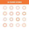 Set of sun web icons,symbol,sign in flat style. Royalty Free Stock Photo