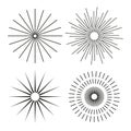 Set of sunbursts. Radial line elements. Black white burst Vector graphic. Exploding rays collection. Royalty Free Stock Photo