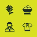 Set Sunflower, Embroidered shirt, Ukrainian cossack and Varenyky bowl icon. Vector