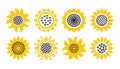 Set Sunflower icons isolated on white background. Vector floral illustration bundle. Botanical summer concept. For cutting,