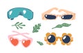 Set Of Sunglasses, Featuring Heart, Flower Stylish Frames And Polarized Lenses For Ultimate Uv Protection, Vector