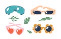 Set Of Sunglasses, Featuring Heart, Flower Stylish Frames And Polarized Lenses For Ultimate Uv Protection, Vector Royalty Free Stock Photo