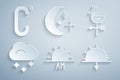 Set Sunrise, Rooster weather vane, Cloud with snow, Sunset, Moon and stars and Celsius icon. Vector